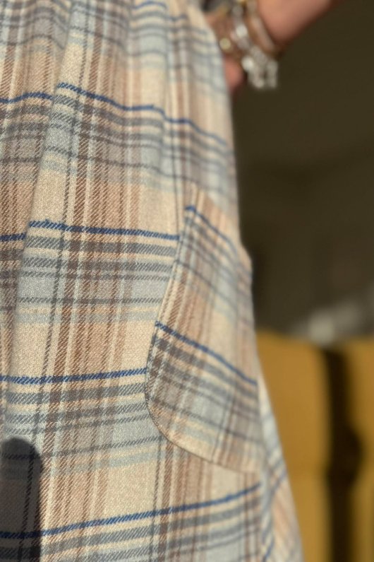 Agnes Plaid Brushed Cotton Barrel Pant Blue